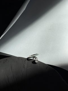 18k Gold Modern Ring with Pear-Cut Diamond and Emeralds, Belgium