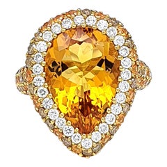18K Gold Ring with Pear Shaped 0.83 Carat Citrine, Corund and Brown Diamonds