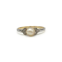 18K Gold Ring with Pearl and Old-Cut Diamonds