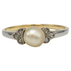 18K Gold Ring with Pearl and Old-Cut Diamonds