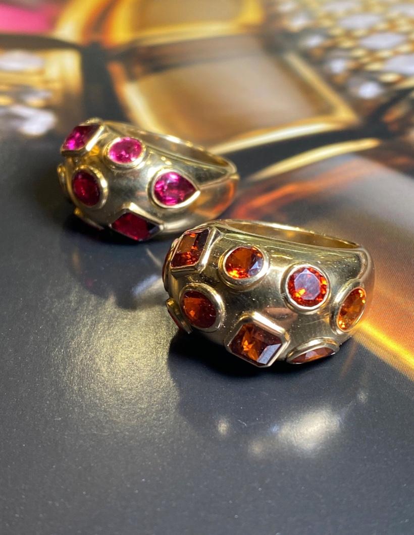18k Gold Ring with Rubies, Rubellite Tourmalines and Red Spinels In Fair Condition For Sale In London, GB