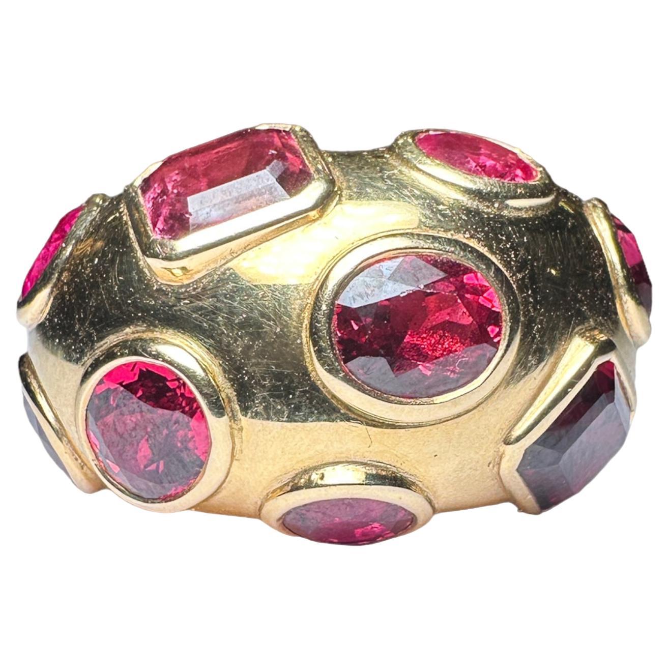 18k Gold Ring with Rubies, Rubellite Tourmalines and Red Spinels For Sale