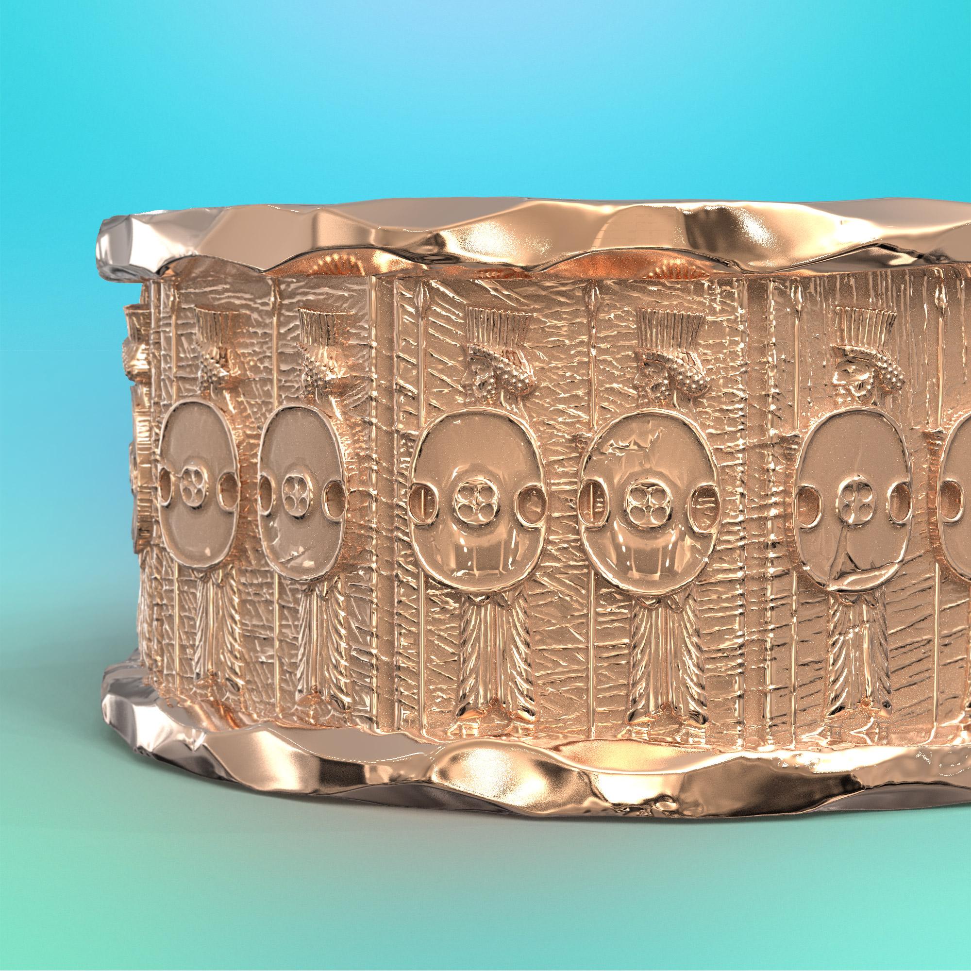 For Sale:  18k Gold Ring with Temple of Persepolis Bas-Reliefs, Jāwīdān Warriors 11