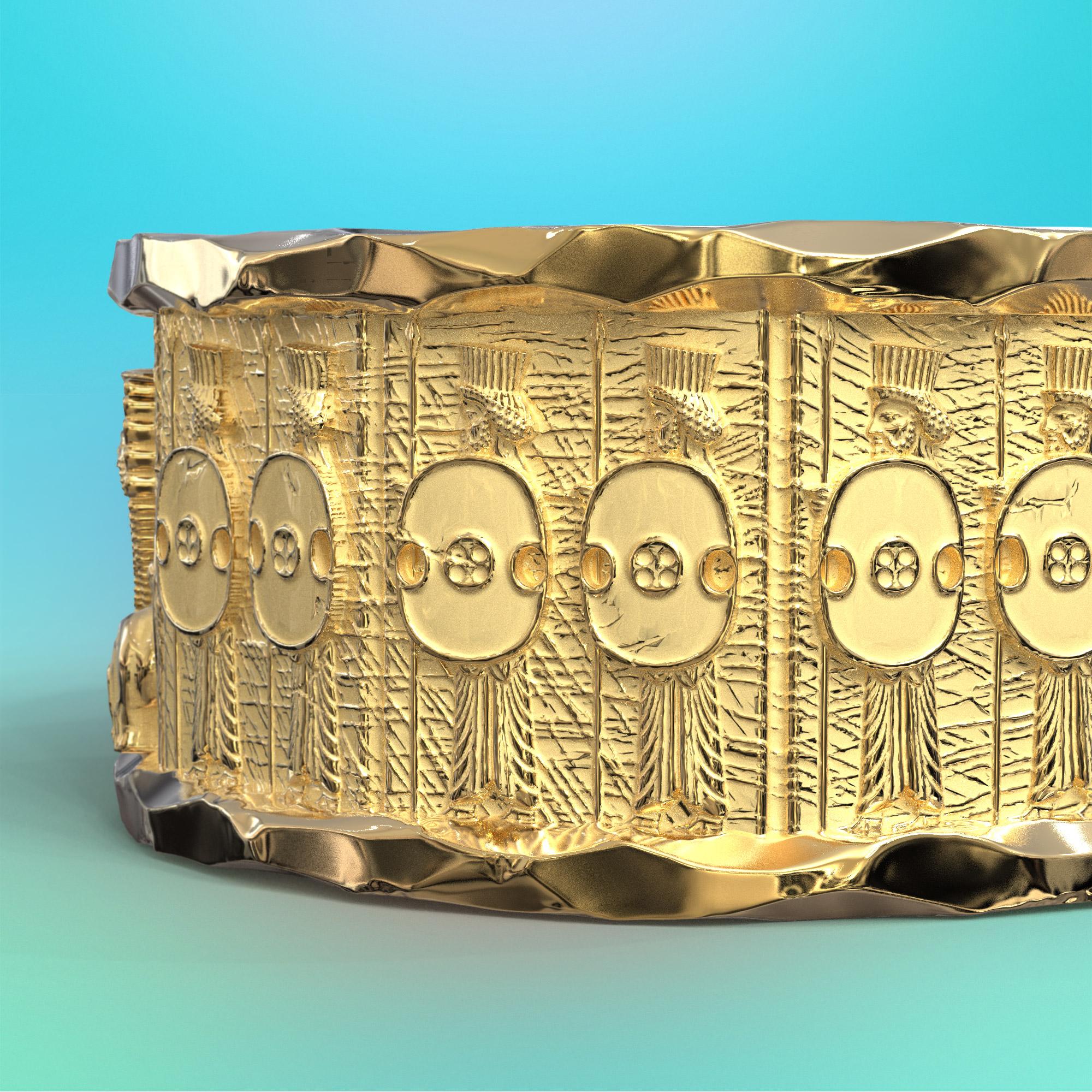 For Sale:  18k Gold Ring with Temple of Persepolis Bas-Reliefs, Jāwīdān Warriors 12