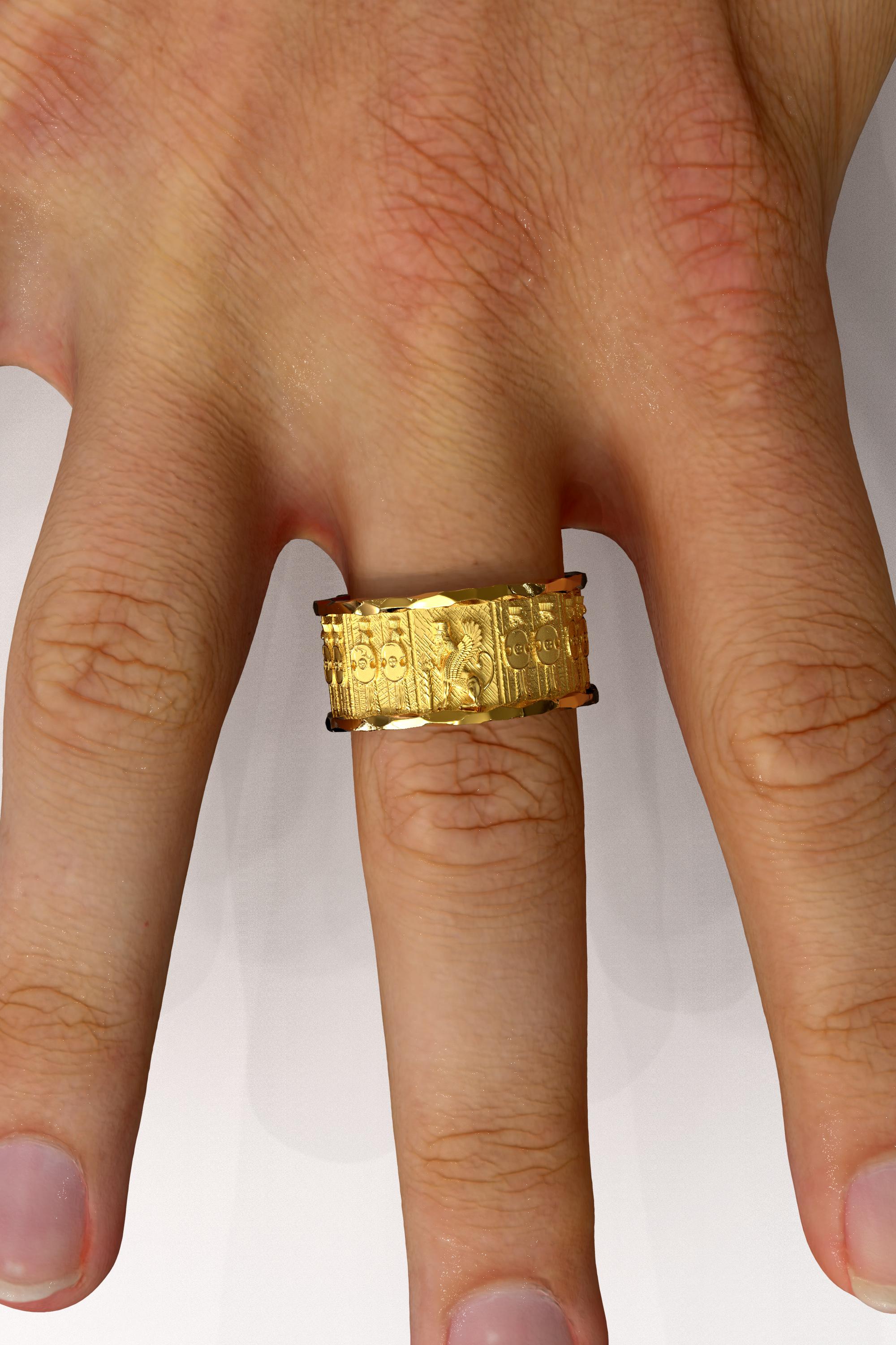 For Sale:  18k Gold Ring with Temple of Persepolis Bas-Reliefs, Jāwīdān Warriors 4