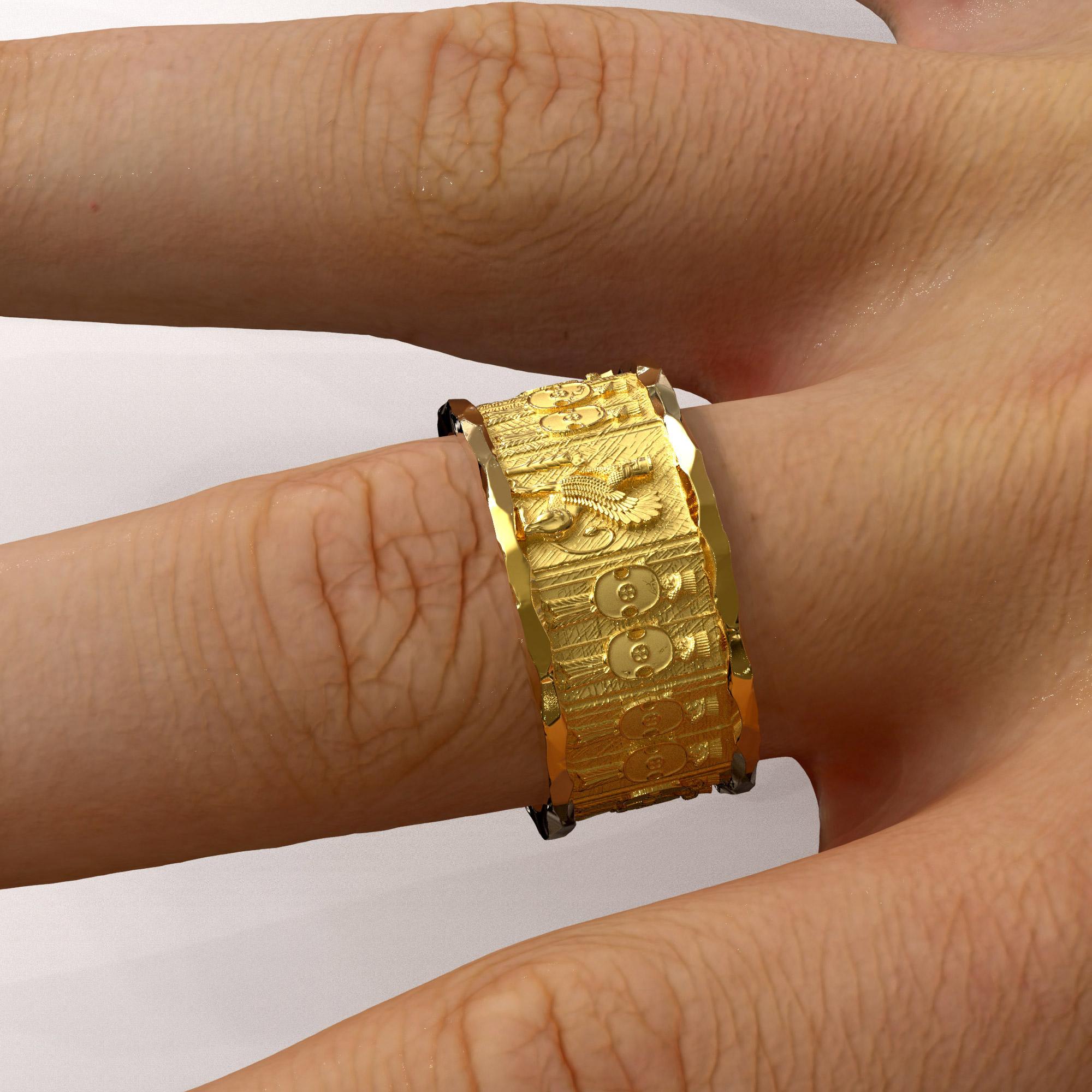 For Sale:  18k Gold Ring with Temple of Persepolis Bas-Reliefs, Jāwīdān Warriors 7