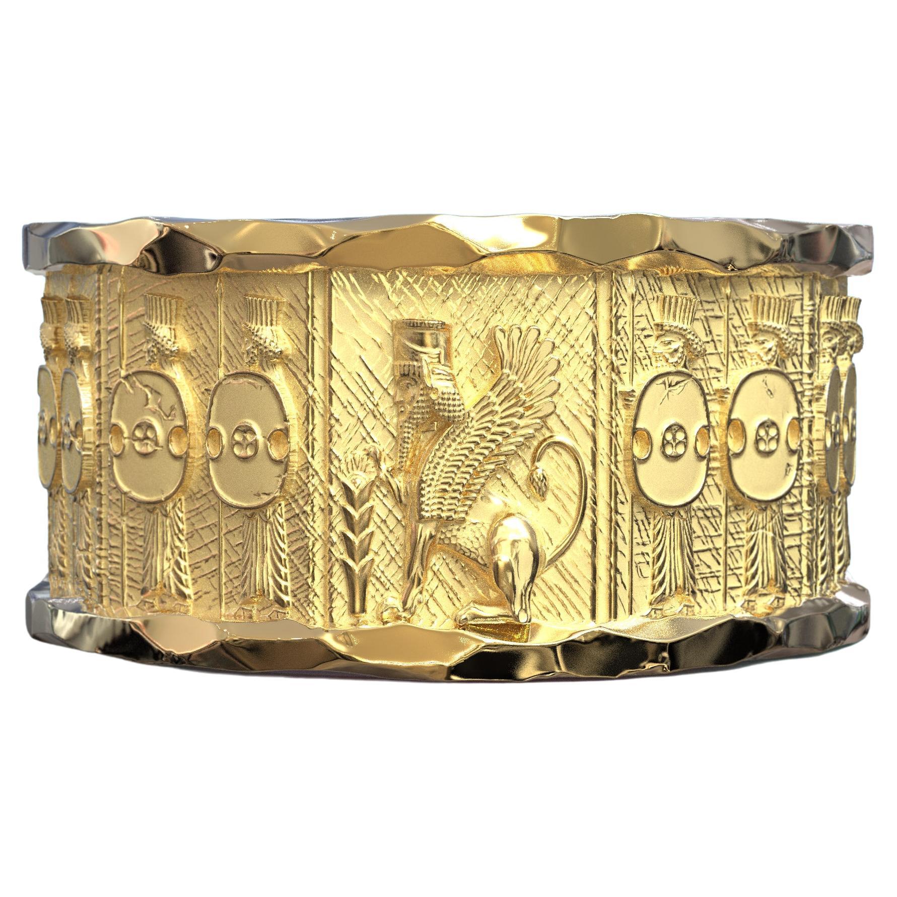 18k Gold Ring with Temple of Persepolis Bas-Reliefs, Jāwīdān Warriors