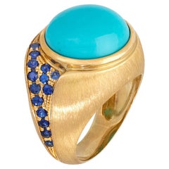 Bague en or 18 carats avec turquoise et saphirs bleus, par Gloria Bass