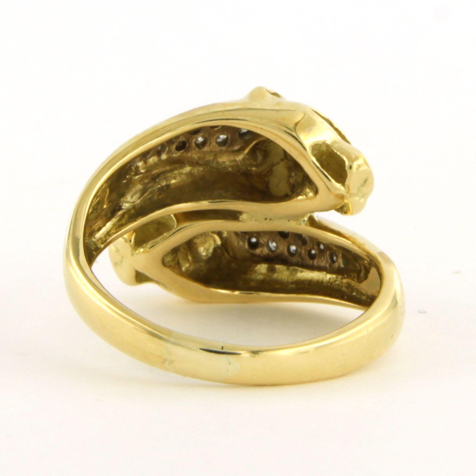 Brilliant Cut 18k gold ring with two panther heads with brilliant-cut diamonds up to 0.20ct For Sale