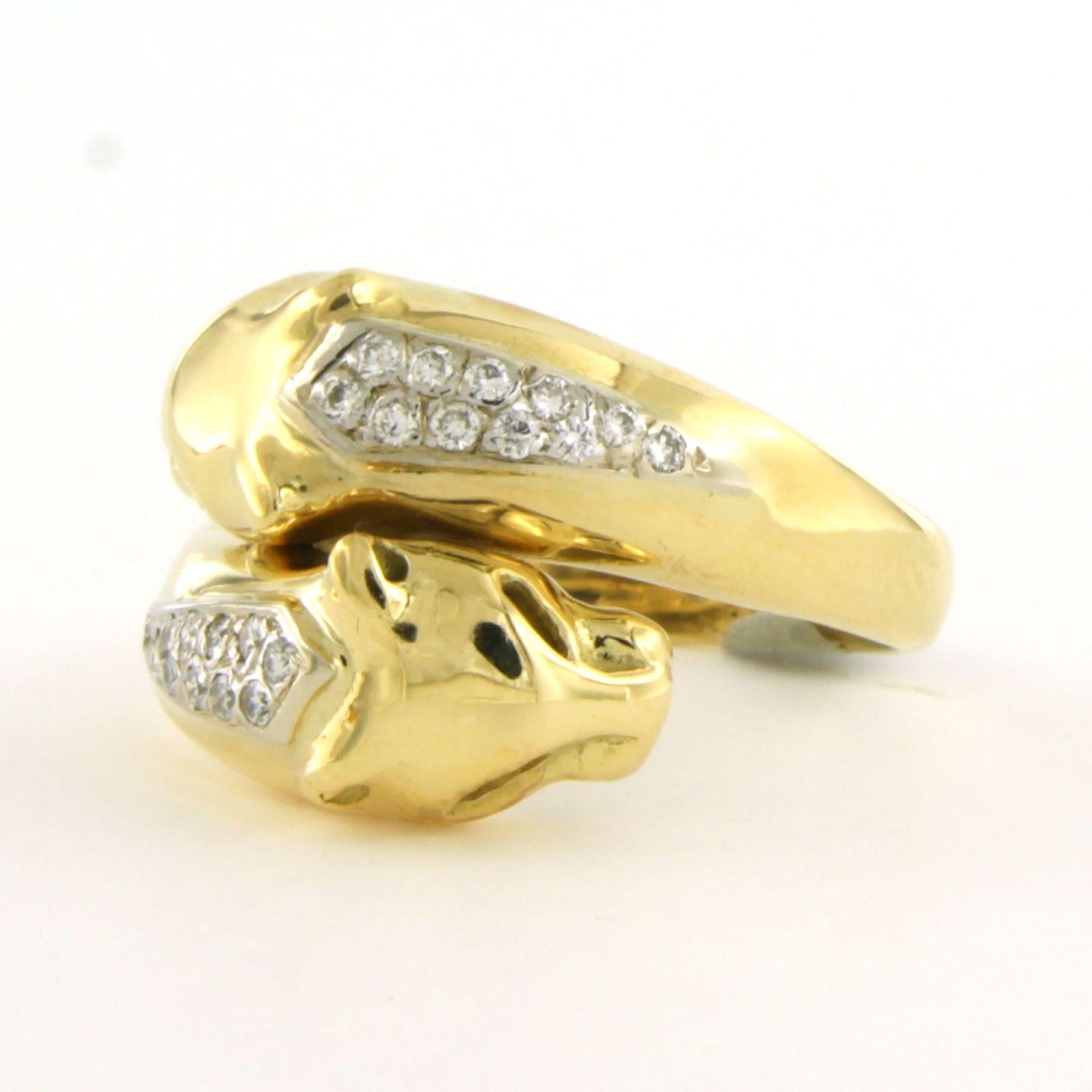 Women's 18k gold ring with two panther heads with brilliant-cut diamonds up to 0.20ct For Sale
