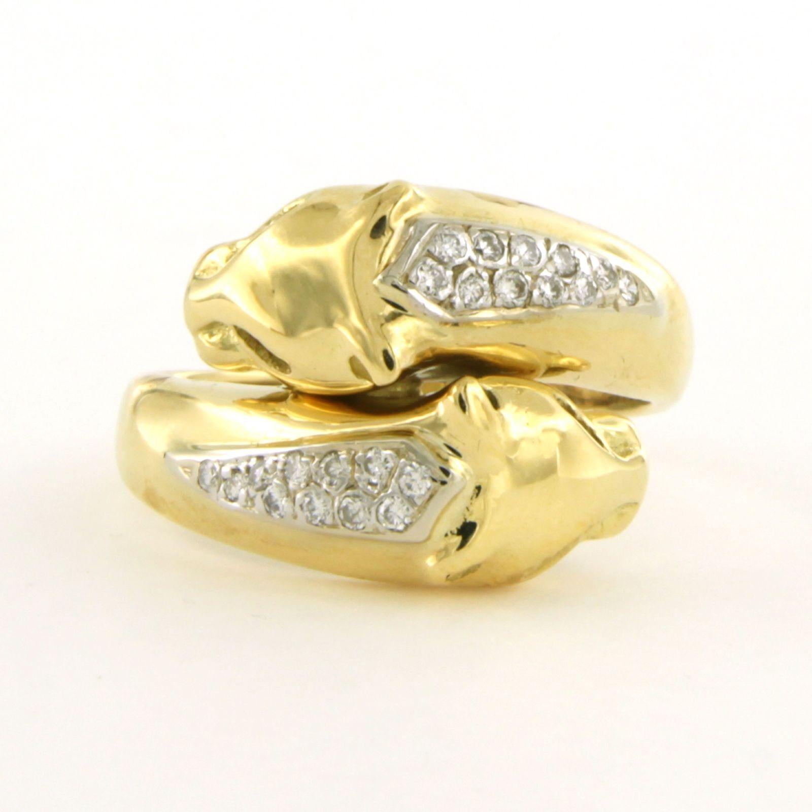 18k gold ring with two panther heads with brilliant-cut diamonds up to 0.20ct For Sale 1