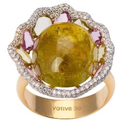 18K Gold Ring with White Diamonds, Fancy Sapphires and a Centre Tourmaline