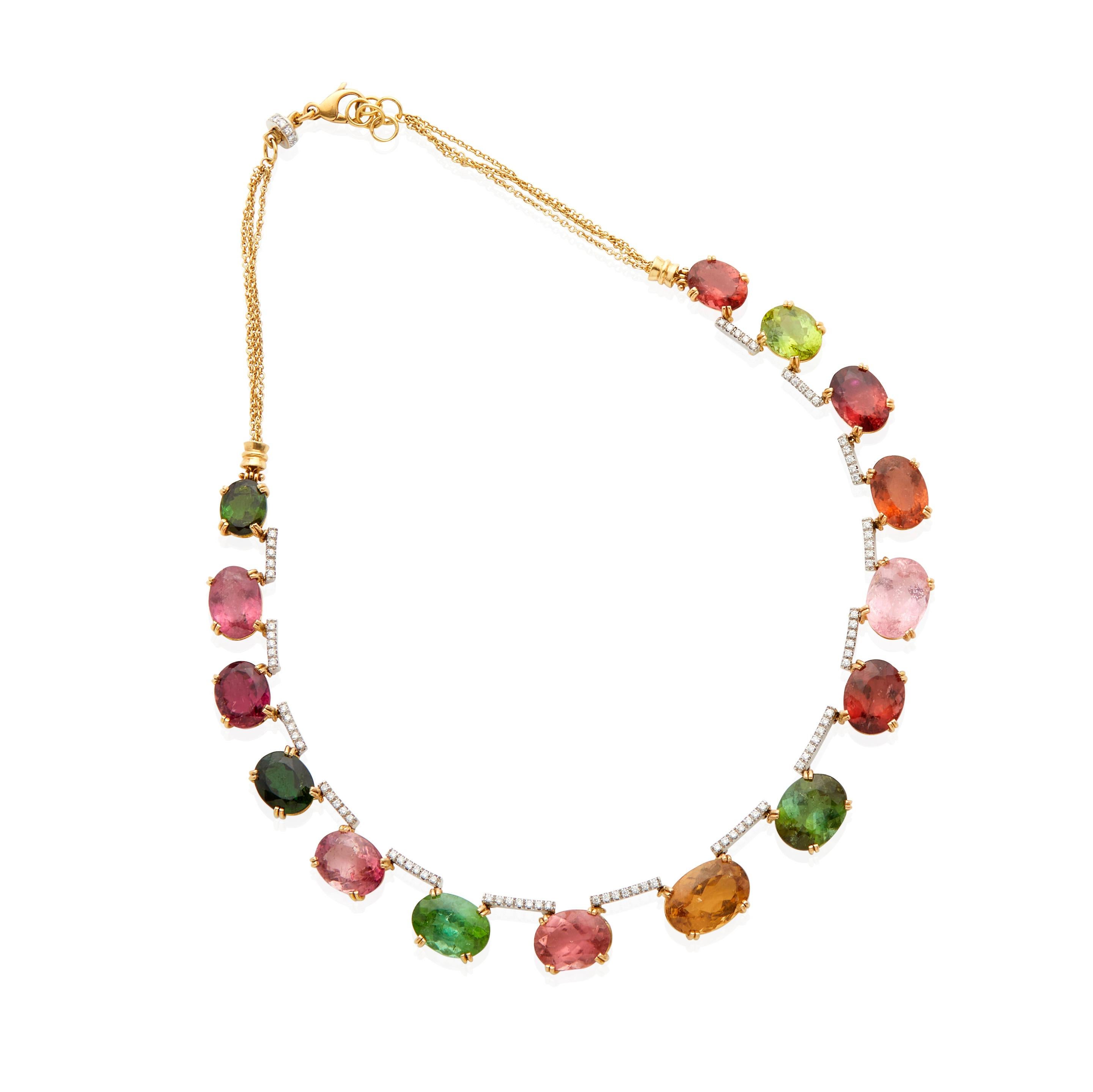 18 Karat Gold Riviere-Halskette mit 115 Karat Turmalin & 0,8 Karat Diamant, 17,75 Zoll im Angebot 2