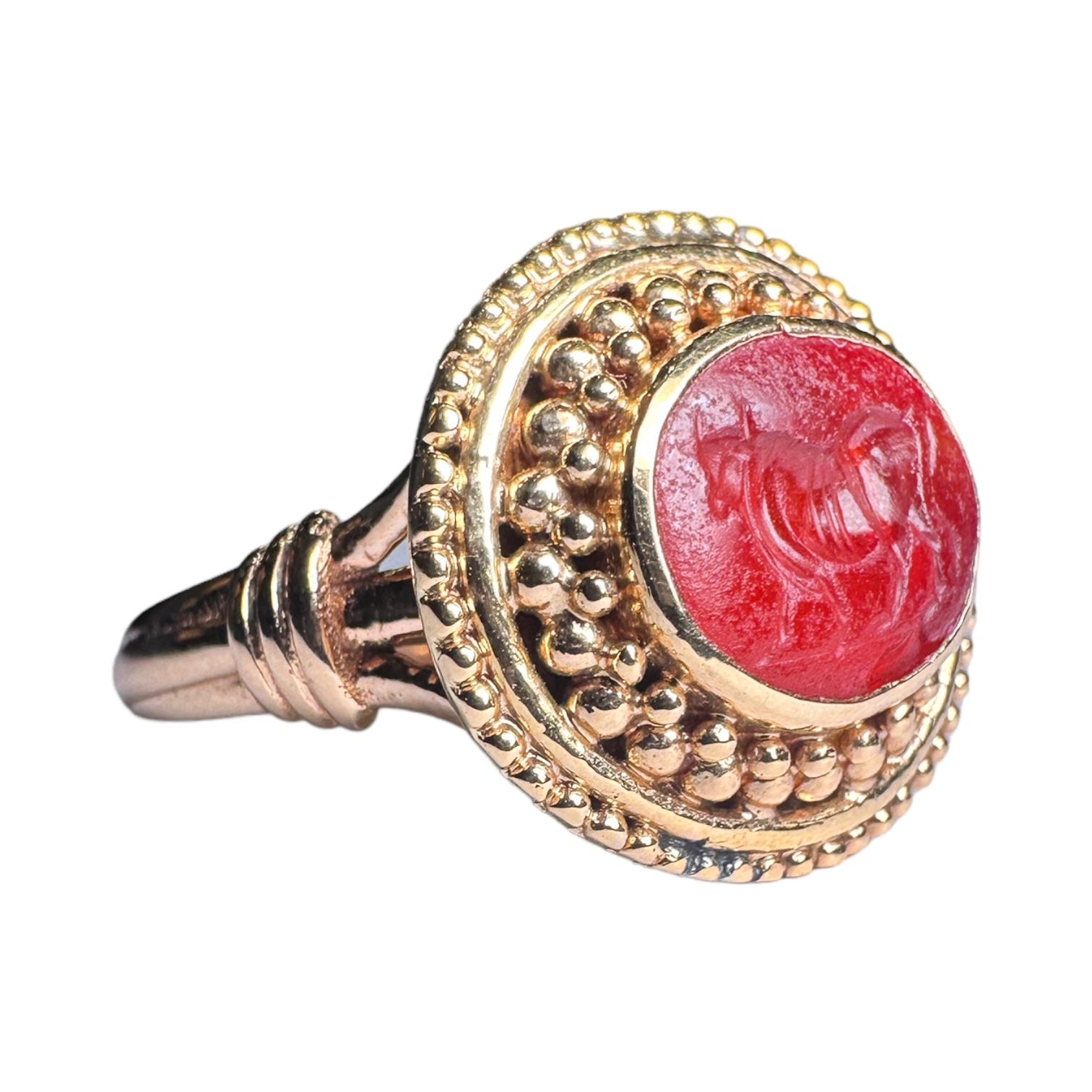 18K Gold Roman Intaglio Ring with Bull Signet For Sale 2
