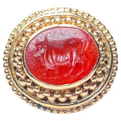 18K Gold Roman Intaglio Ring with Bull Signet