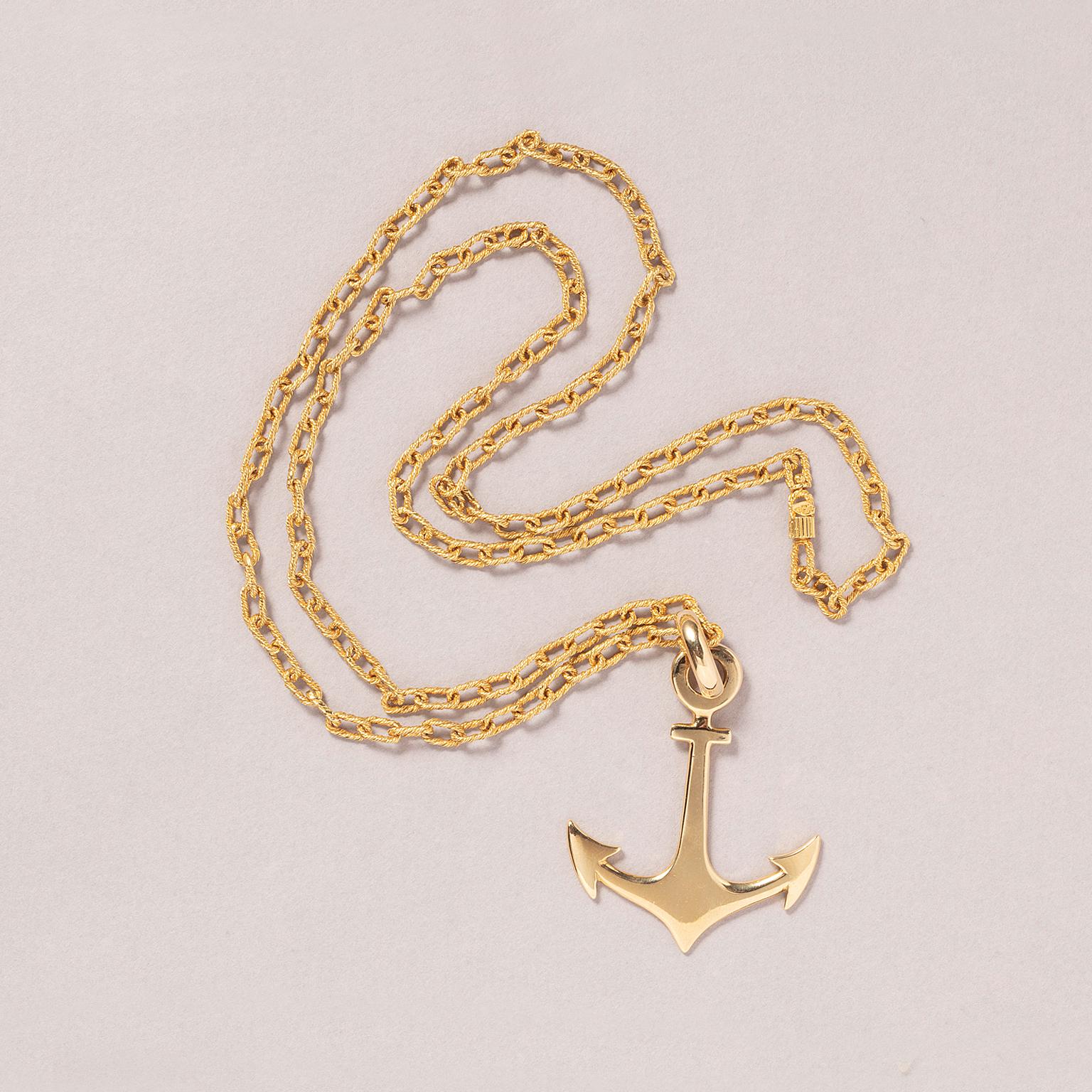da uomo o donna Catena A Link in oro 18 carati con ciondolo ad ancora in vendita