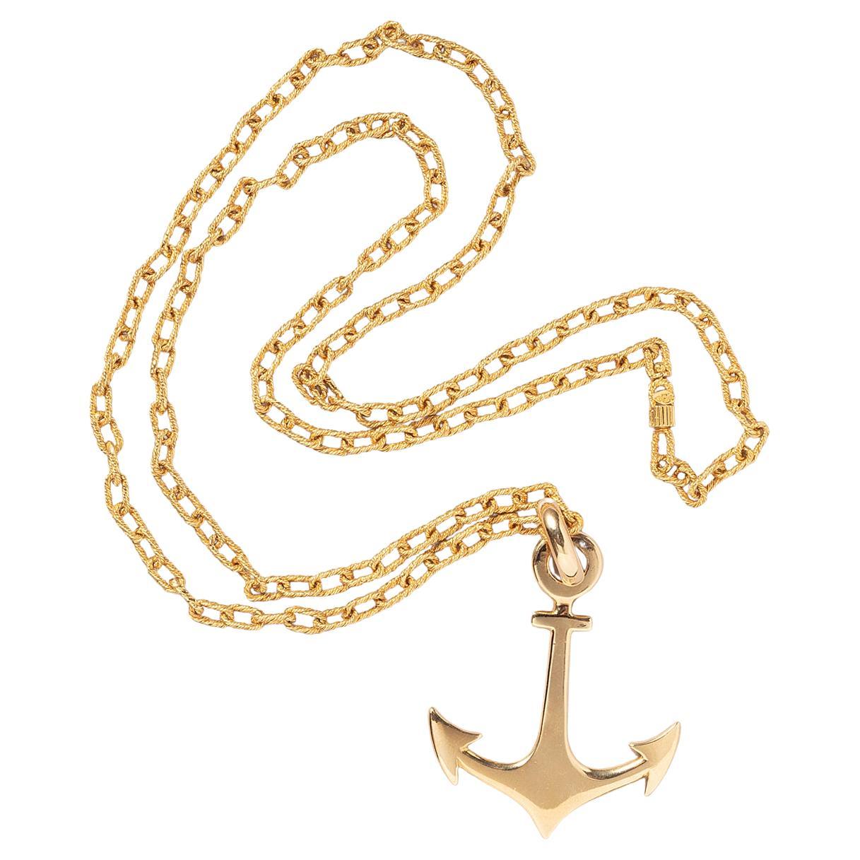 18k Gold Rope Link Chain with Anchor pendant