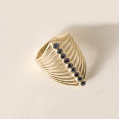 18K Gold Rose Cut Black Diamond Bezel Set Elongated Ring