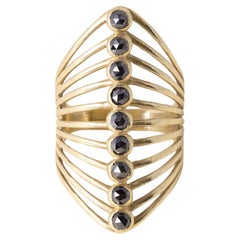 18K Gold Rose Cut Black Diamond Bezel Set Elongated Ring