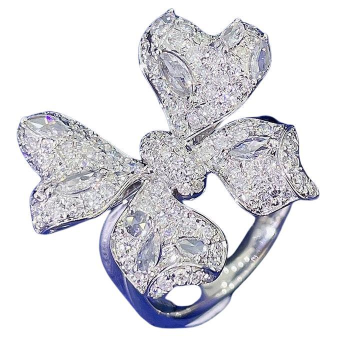 18K Gold Rose-Cut Bow Knot Ring with Natural Diamonds