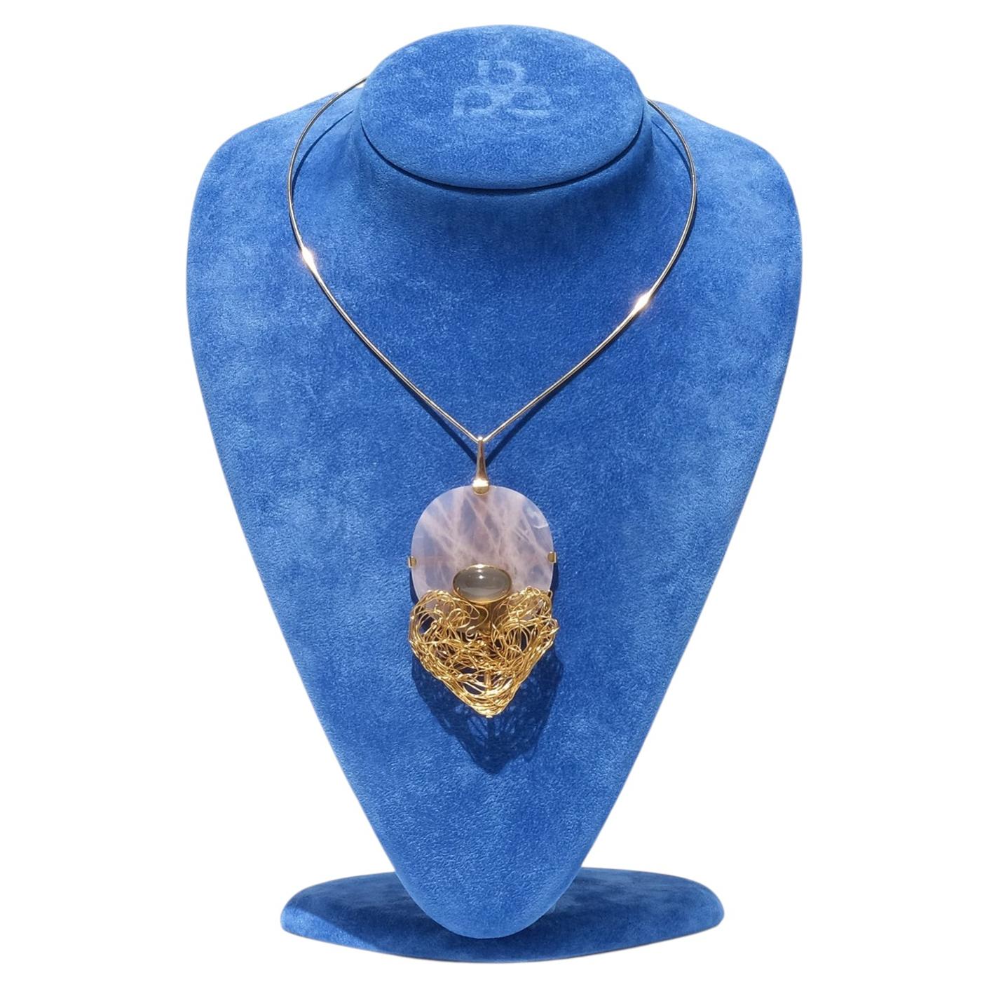 Anillo para el cuello de oro de 18 quilates, cuarzo rosa y piedra lunar, de Sigurd Persson, fabricado en 1977 en venta