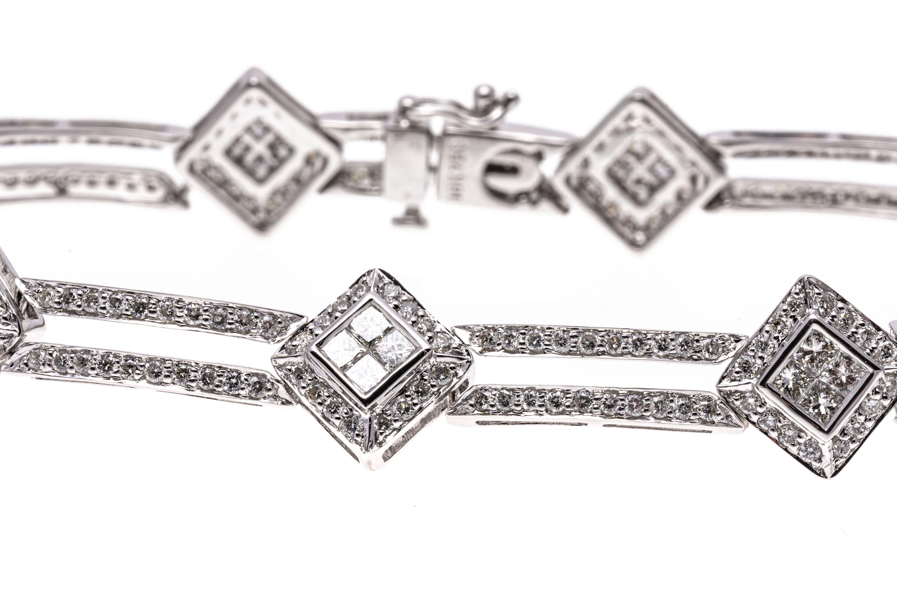 18k Gold Round and Princess Cut Diamond Double Line Bracelet, App. 1.64 TCW For Sale 4