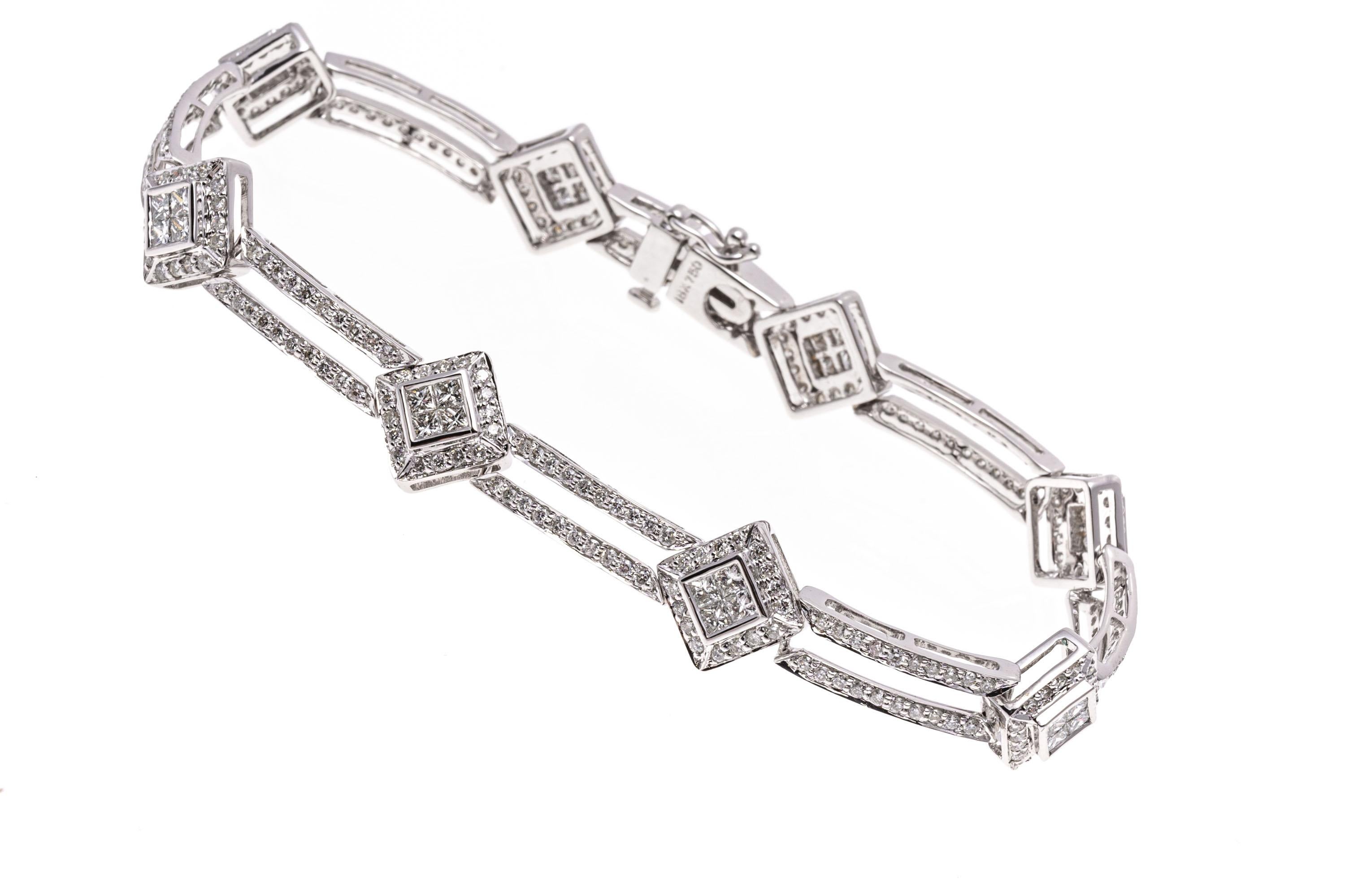 18k Gold Round and Princess Cut Diamond Double Line Bracelet, App. 1.64 TCW In Good Condition For Sale In Southport, CT