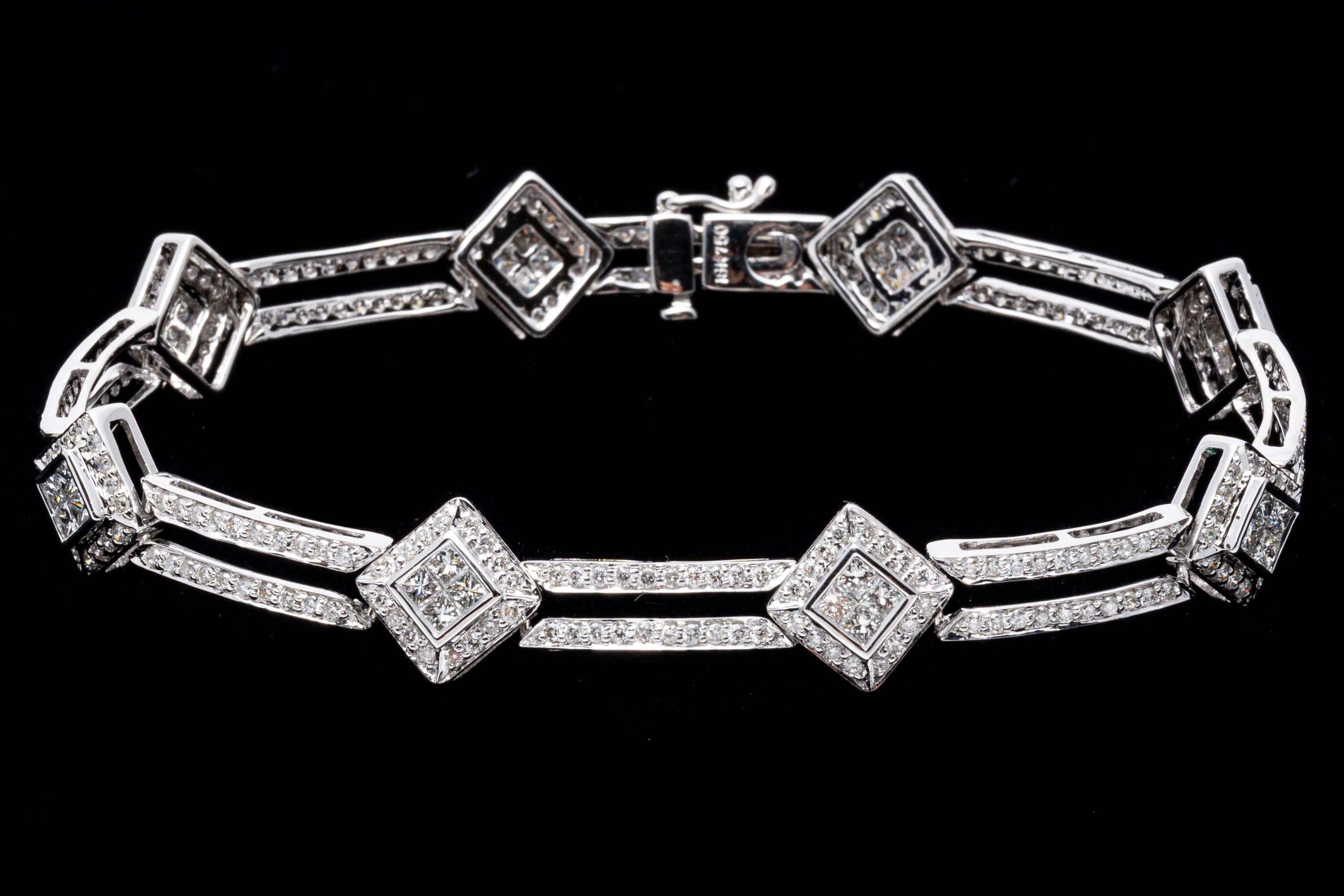 Women's 18k Gold Round and Princess Cut Diamond Double Line Bracelet, App. 1.64 TCW For Sale