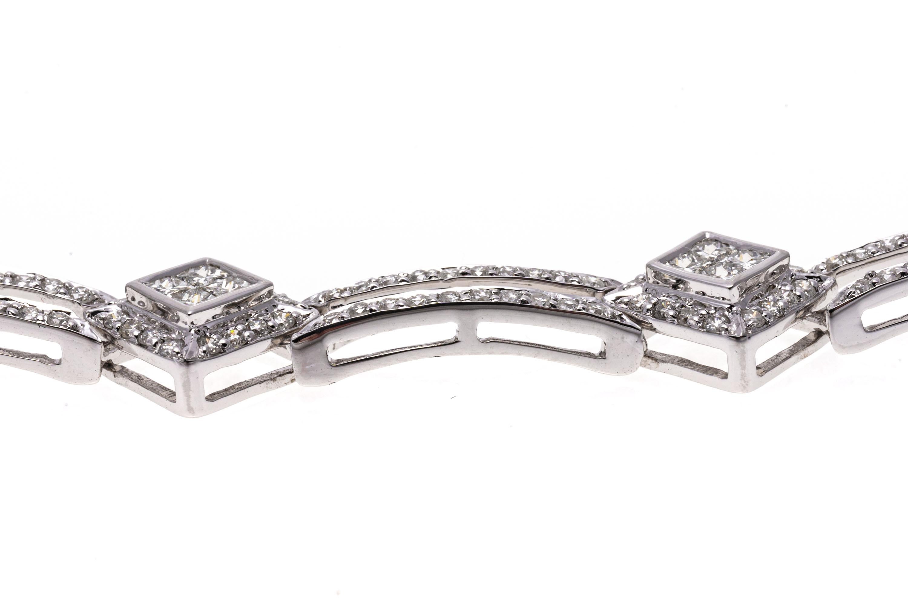 18k Gold Round and Princess Cut Diamond Double Line Bracelet, App. 1.64 TCW For Sale 2