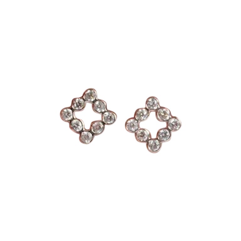 18k Gold Round Cut Diamond Square Stud Earrings Diamond Bezel Set Studs Earrings