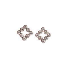 18k Gold Round Cut Diamond Square Stud Earrings Diamond Bezel Set Studs Earrings