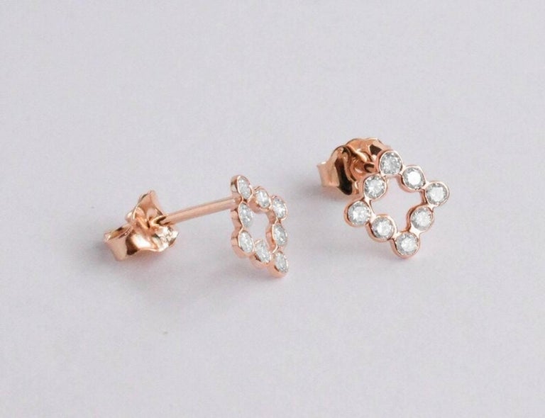 Women's or Men's 18k Gold Round Cut Diamond Square Stud Earrings Diamond Bezel Set Studs Earrings For Sale