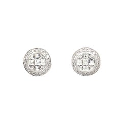 18k Gold Round Diamond 3x3 Grid Studs