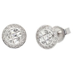 18k Gold Round Diamond 3x3 Grid Studs