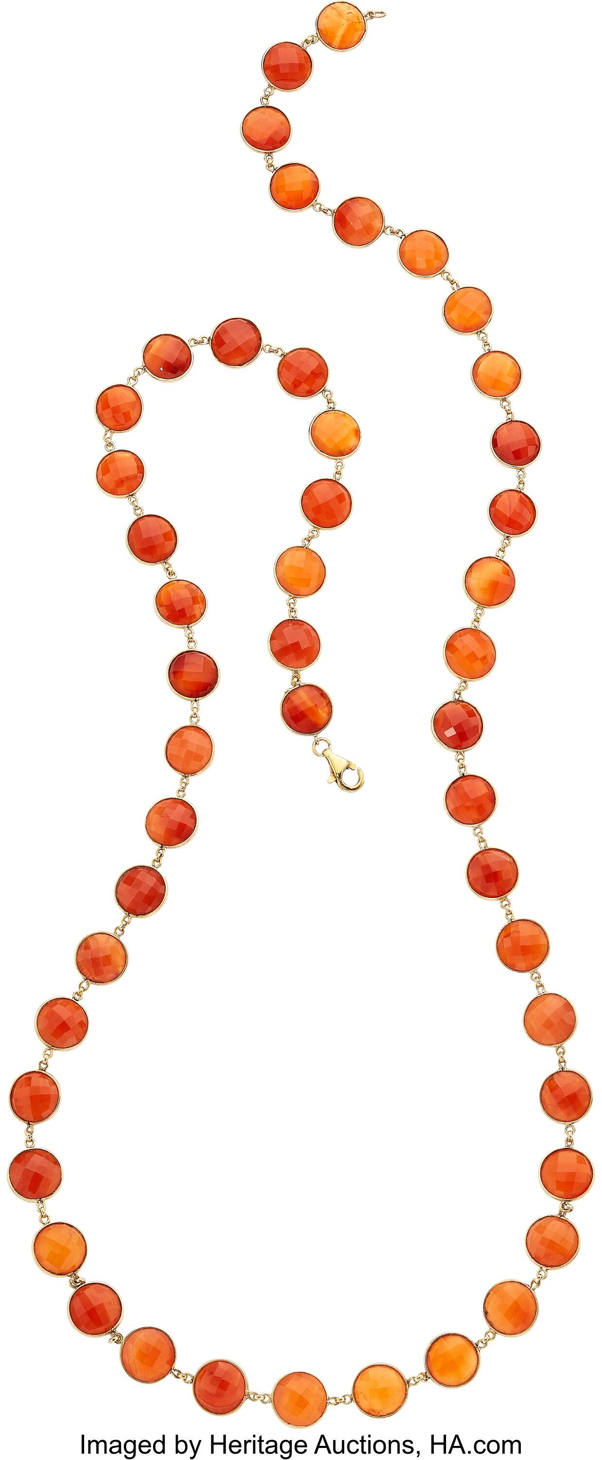 Moderno Collana in oro 18k con corniola sfaccettata a forma rotonda da 34