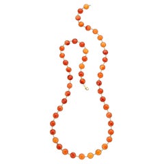 18k Gold Round-Shaped Faceted Carnelian Necklace 34" 78.6 grams