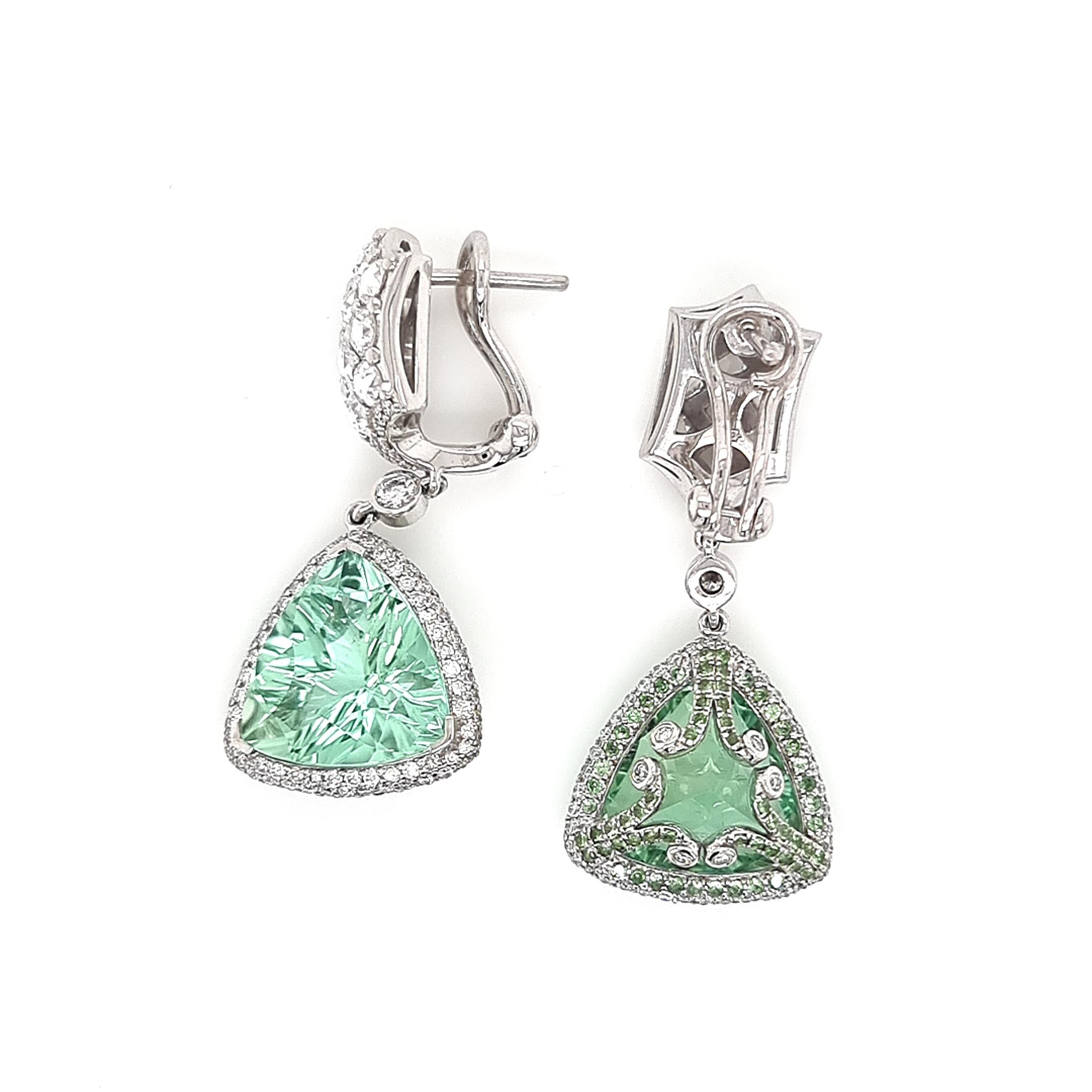 Women's 18K Gold Royal Mint Earrings with Diamonds, Tsavorites and Tourmalines For Sale