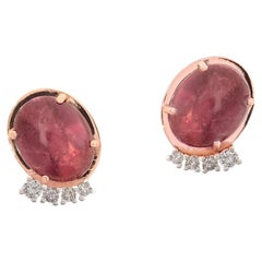 18k Gold Rubelite 0.22 Carats White Diamonds Handcrafted Stud Design Earring