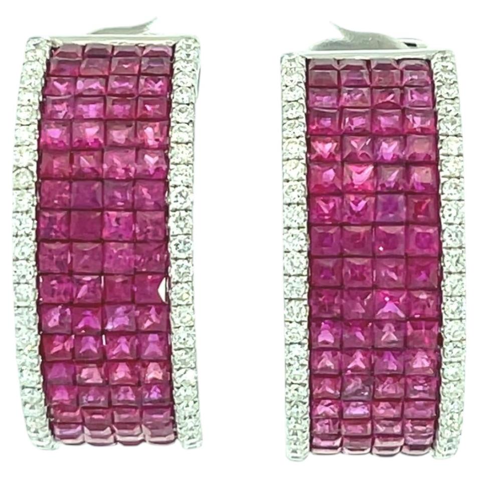 Boucles d'oreilles créoles en or 18 carats, avec un rubis de 4,5 carats et des diamants de 0,62 carat, 16,8 g