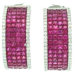 18k Gold Ruby 4.5ct & Diamond 0.62ct Hoop Earrings 16.8g