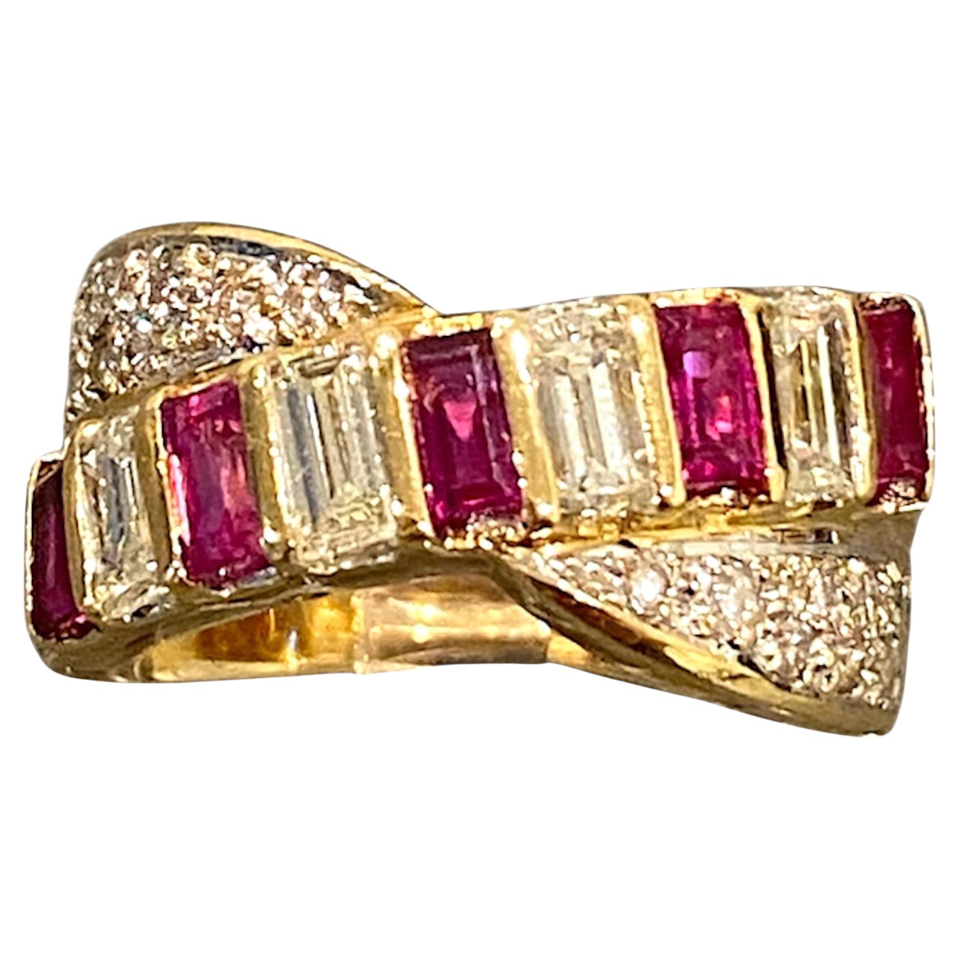 18K Gold Rubin und Diamant Crossover Ring