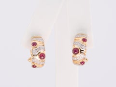 18K Gold Ruby and Diamond Designer Earrings with Omega Clip Backing R3207