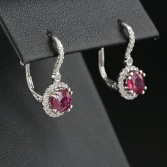 18K Gold Ruby and Diamond Drop Earrings for women, Natural Ruby Earrings