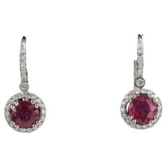 18K Gold Ruby and Diamond Drop Earrings for women, Natural Ruby Earrings