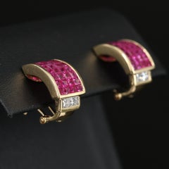 18K Gold Ruby and Diamond Earrings, Natural Ruby Gold Earrings for her