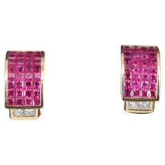 18K Gold Ruby and Diamond Earrings, Natural Ruby Gold Earrings for her