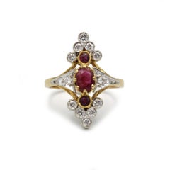 18K Gold Ruby and Diamond Marquise Ring