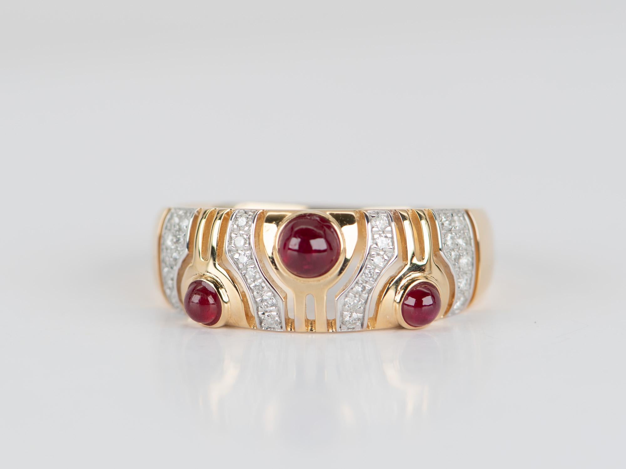 ♥ 18K Gold Ruby and Diamond Wedding Band Light Weight R5072
♥ The item measures 6.9mm in length, 18mm in width, and 3.5mm in thickness. Band width is 2.8mm.

♥ Ring size: US Size 6.75 (Free resizing up or down 1 size)
♥ Material: 18K Gold
♥