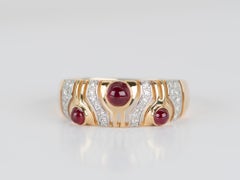 18K Gold Ruby and Diamond Wedding Band Light Weight R5072