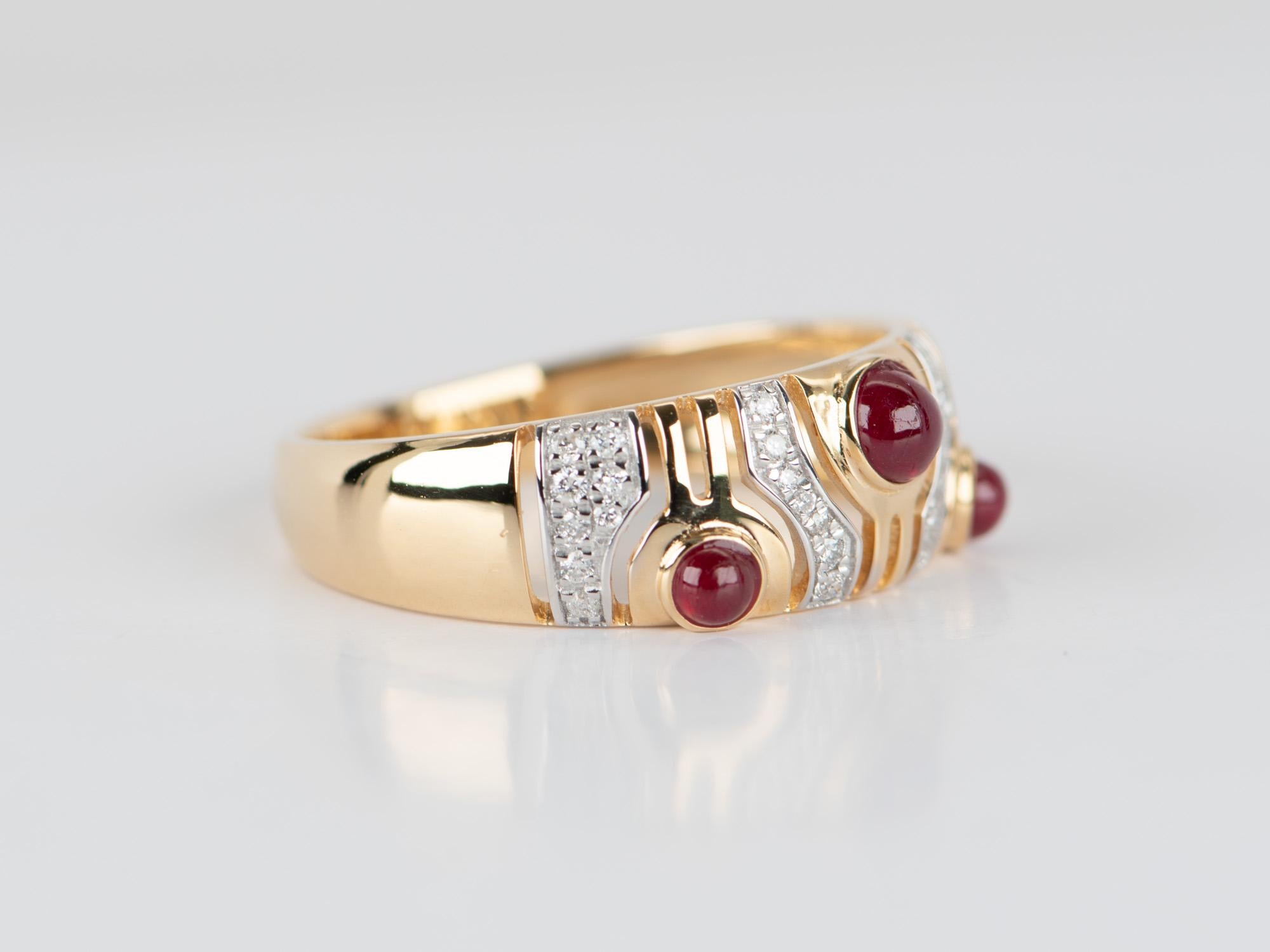 Uncut 18K Gold Ruby and Diamond Wedding Band Light Weight R5072 For Sale